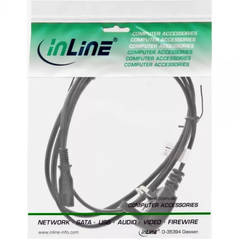 InLine maitinimo laidas su JK kištuku (BS 1363) / Euro 8 (C7) lizdu, 1,8 m, juodas