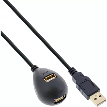 InLine USB 2.0 ilginimo laidas, A tipas (vyriškas) / A tipas (moteriškas) su pagrindu, juodas, 2 m