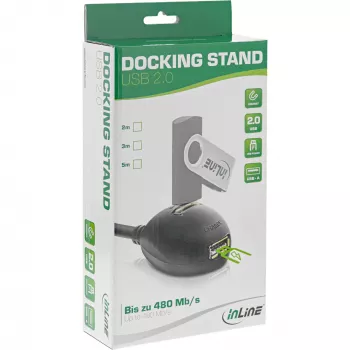 InLine USB 2.0 ilginimo laidas, A tipas (vyriškas) / A tipas (moteriškas) su pagrindu, juodas, 2 m
