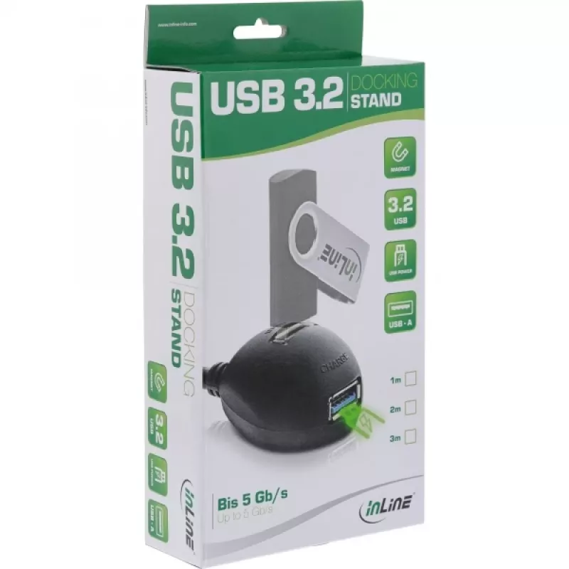InLine USB 3.2 Gen.1 ilginimo laidas USB A (kištukas) / 2x USB A (lizdai) + stovas, juodas, 2 m