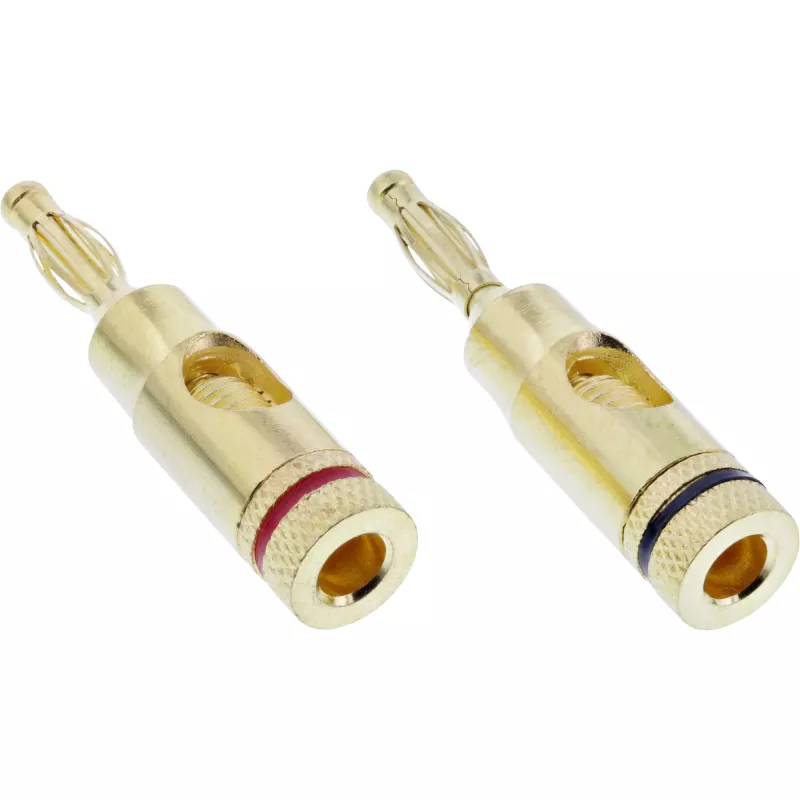 Gnybtas (bananinis kištukas) InLine metalinis auksuotas, 1x raudonas + 1x juodas