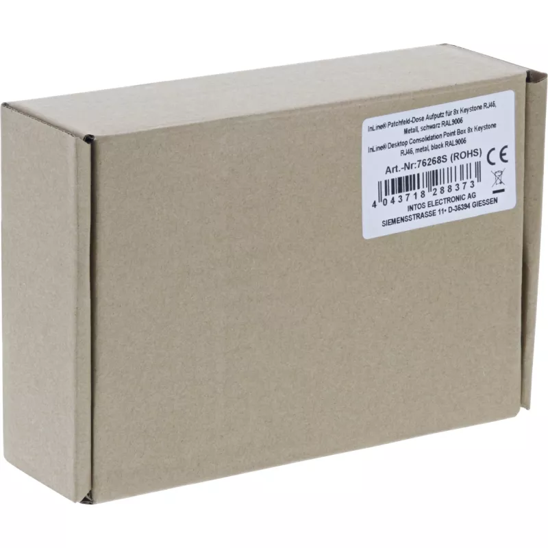 InLine Desktop Consolidation Point Box 8x Keystone RJ45, metalinis, juodas RAL9005