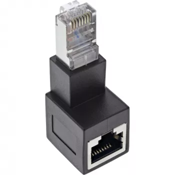 InLine Cat.6A pataisos laido adapteris, RJ45 kištukas / lizdas, 90° kampu žemyn