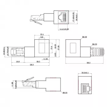 InLine adapteris patch laidai Cat.6A, RJ45 kištukas / lizdas, 90° kampu į kairę