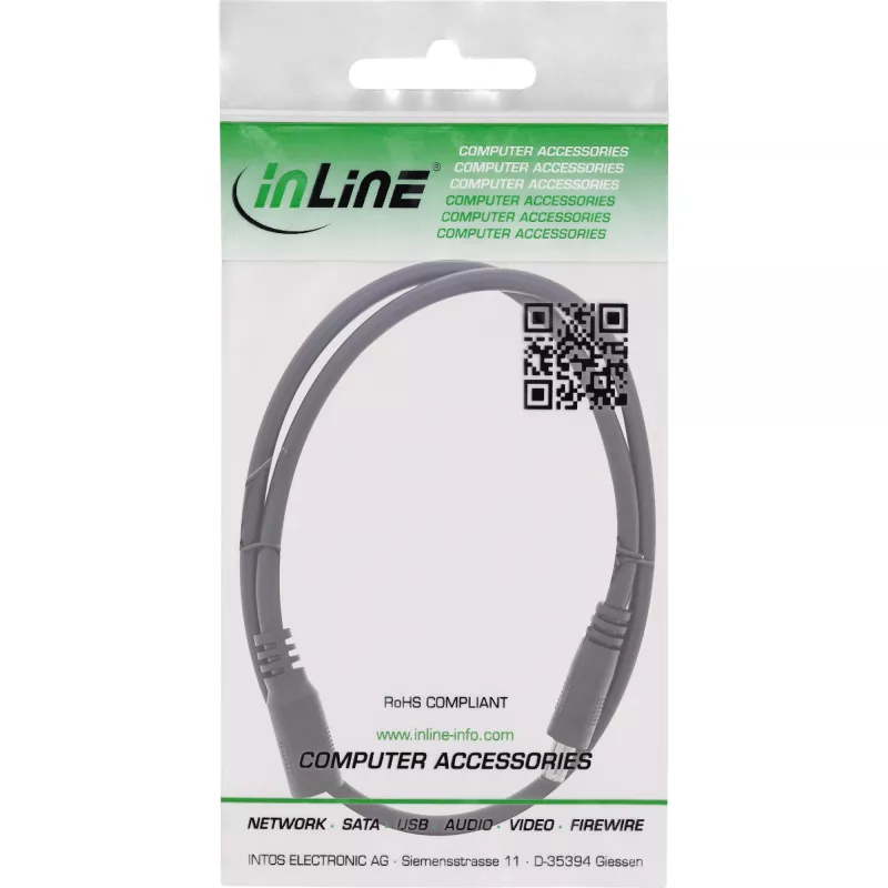 InLine DC prailginimo laidas, DC kištukas/lizdas 5,5x2,5 mm, AWG 18, juodas 0,5 m