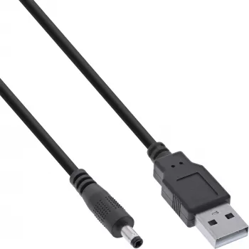 InLine USB nuolatinės srovės maitinimo adapterio laidas, USB A kištukas į DC kištuką 4,0x1,70 mm, juodas, 1 m
