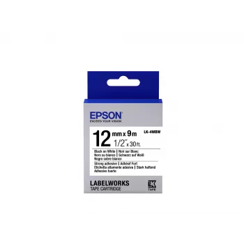 Epson LK-4WBW lipnių etikečių kasetė, itin stiprus lipnumas, juoda/balta 12mm (9m)
