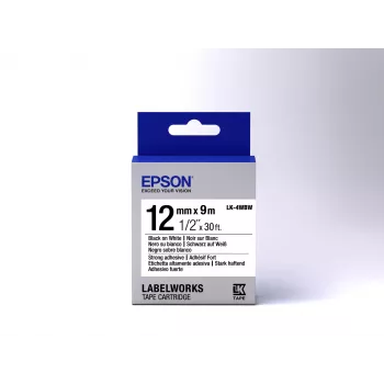 Epson LK-4WBW lipnių etikečių kasetė, itin stiprus lipnumas, juoda/balta 12mm (9m)