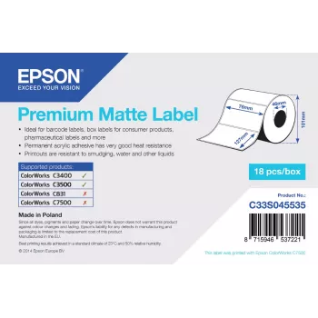Epson Premium Matte Label - Die-cut Roll: 76mm x 127mm, 265 etikečių