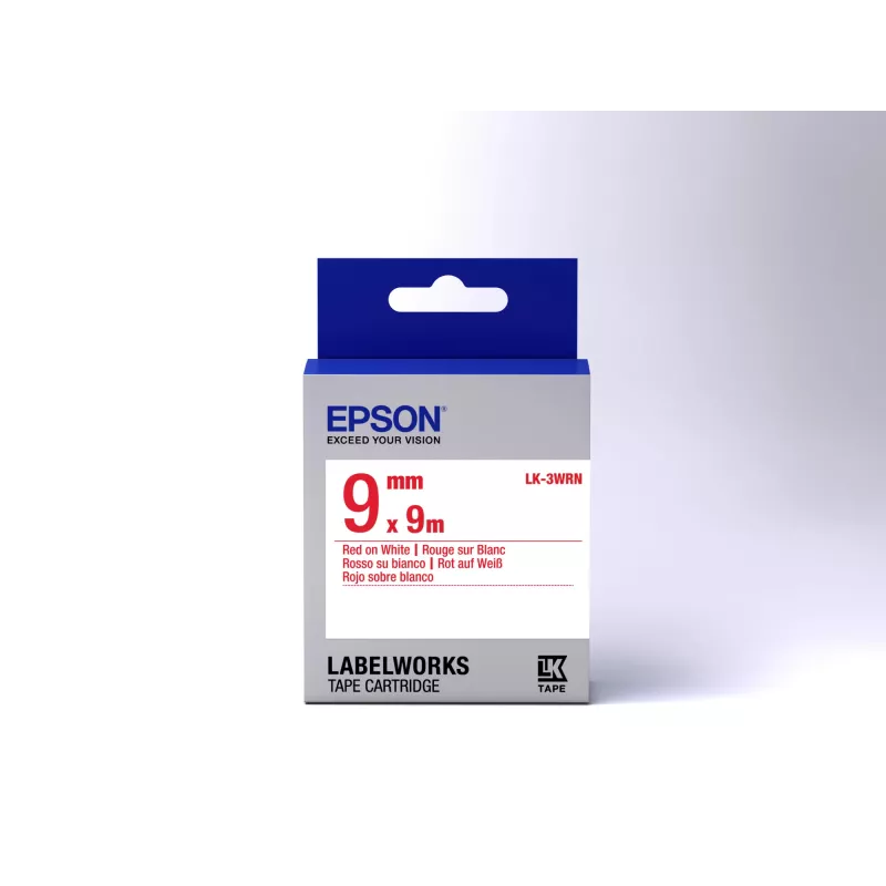 Epson LK-3WRN etikečių kasetė standartinė, raudona ant baltos, 9 mm x 9 m