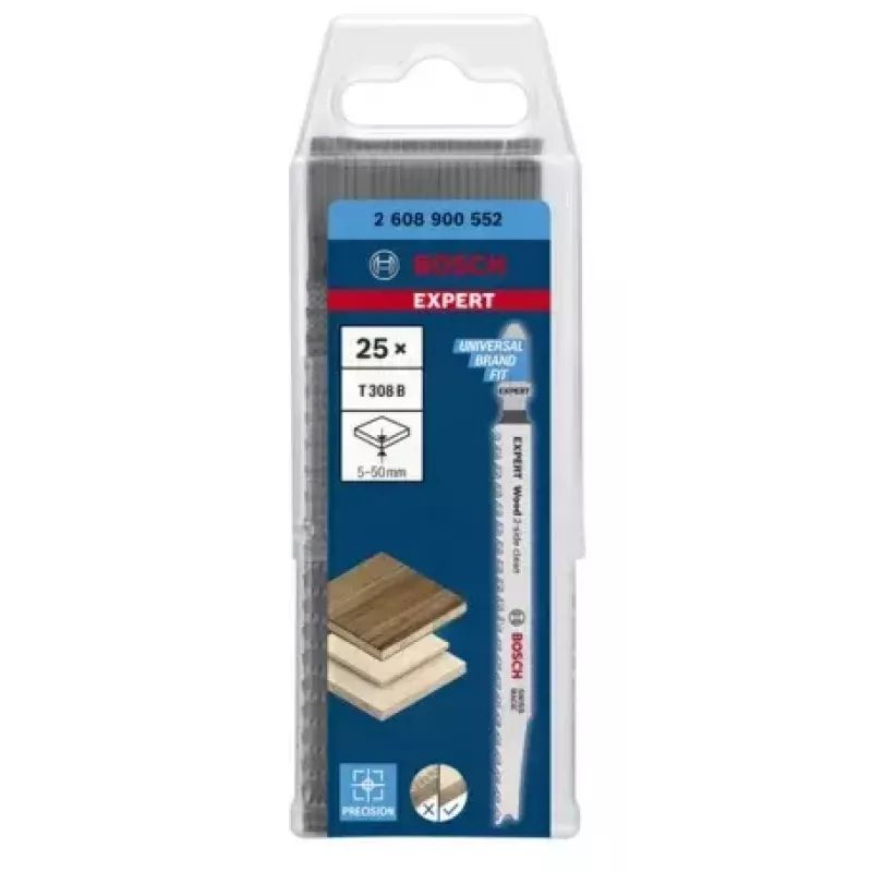 Bosch EXPERT 'WOOD 2-SIDE CLEAN' T 308 B dėlionės geležtė, didelio anglingumo plienas (HCS), 25 vnt.