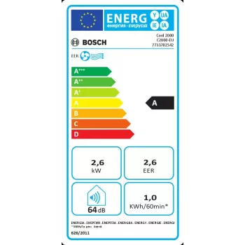 Mobilus kondicionierius Bosch Cool 2000 baltas, A klasė, 1 kWh/h, R290, iki 88 m³