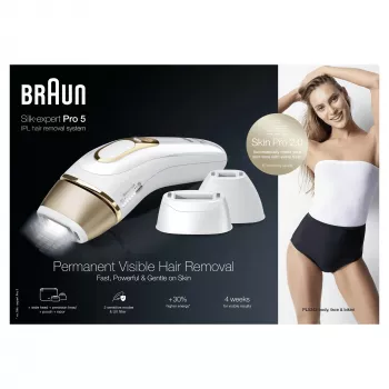 Braun Silk-expert Pro 5 PL5243 Intensyvi impulsinė šviesa (IPL) Auksinė, Balta