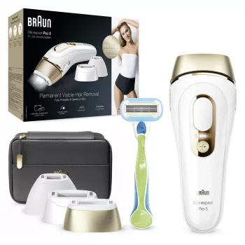 Braun Silk-expert Pro 5 PL5243 Intensyvi impulsinė šviesa (IPL) Auksinė, Balta