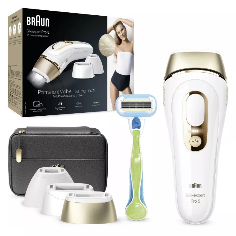 Braun Silk-expert Pro 5 PL5243 Intensyvi impulsinė šviesa (IPL) Auksinė, Balta