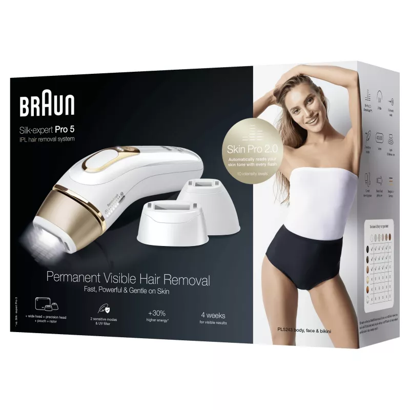 Braun Silk-expert Pro 5 PL5243 Intensyvi impulsinė šviesa (IPL) Auksinė, Balta