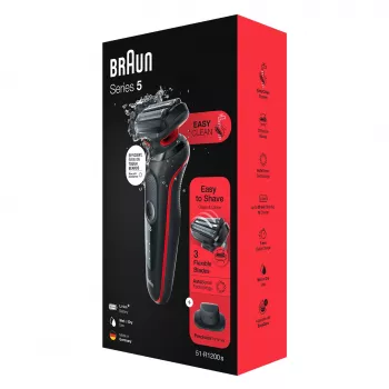 Braun Series 5 51-R1200S vyriškas skustuvas Folijinis skustuvas Trimeris Juoda, Raudona