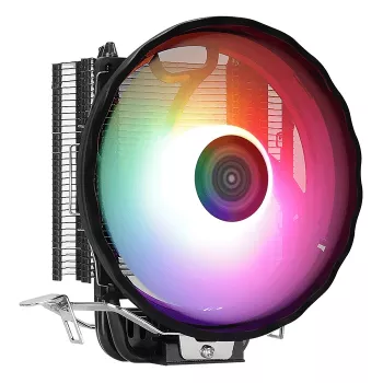 Oro aušintuvas AEROCOOL Rave 3 FRGB 120 mm Juoda Balta — 4 šilumos vamzdeliai, ARGB, hidraulinis guolis, 1800 RPM