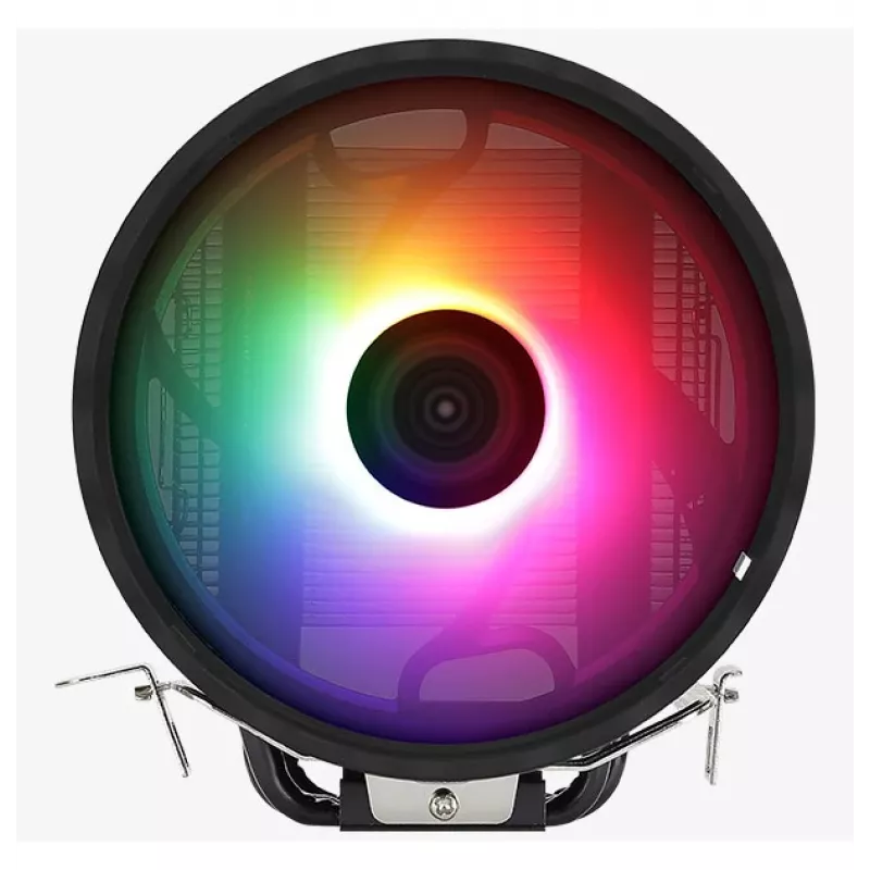 Oro aušintuvas AEROCOOL Rave 3 FRGB 120 mm Juoda Balta — 4 šilumos vamzdeliai, ARGB, hidraulinis guolis, 1800 RPM