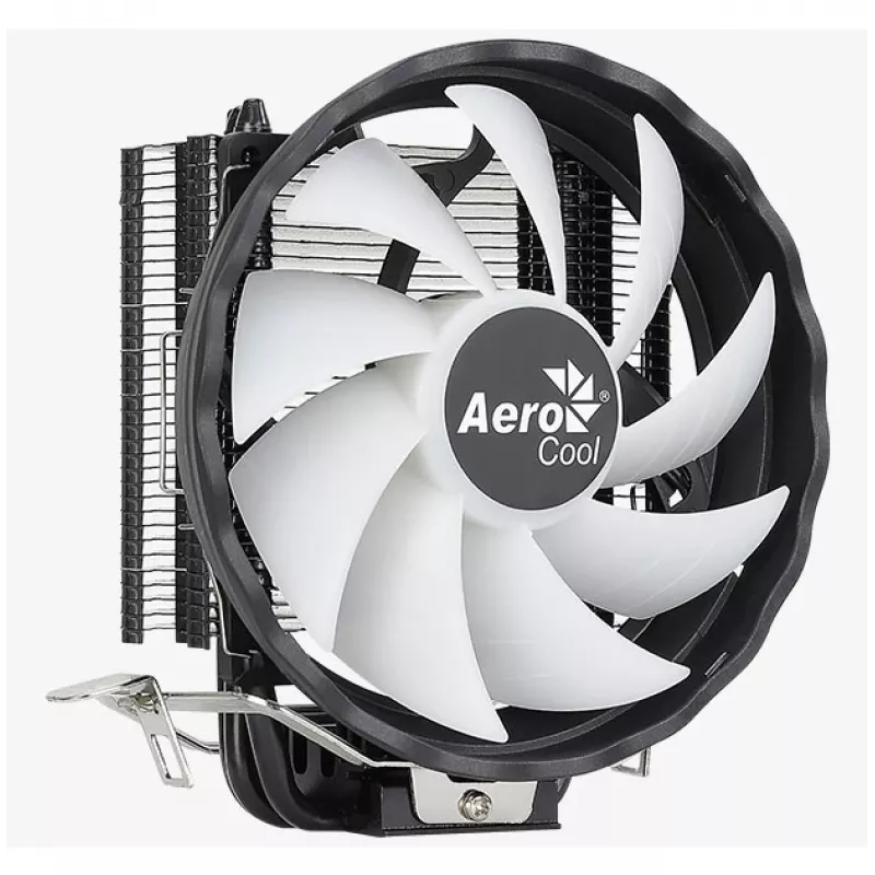 Oro aušintuvas AEROCOOL Rave 3 FRGB 120 mm Juoda Balta — 4 šilumos vamzdeliai, ARGB, hidraulinis guolis, 1800 RPM
