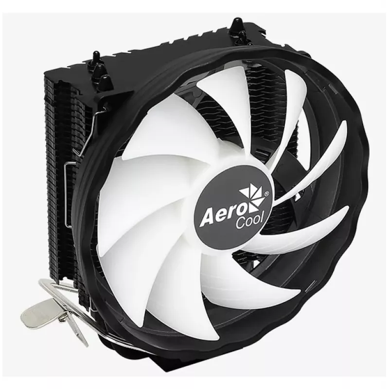Oro aušintuvas AEROCOOL Rave 3 FRGB 120 mm Juoda Balta — 4 šilumos vamzdeliai, ARGB, hidraulinis guolis, 1800 RPM