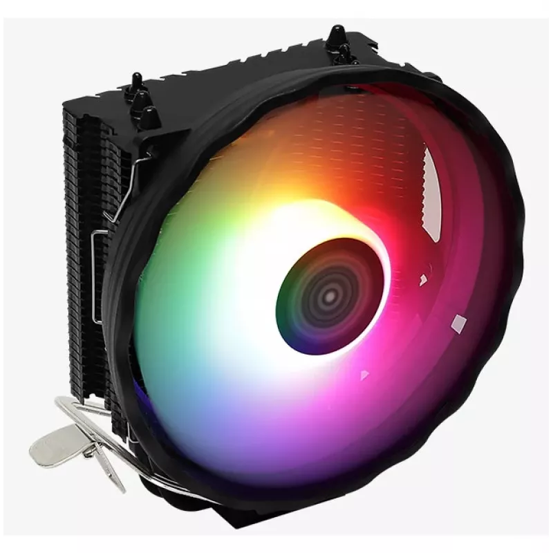 Oro aušintuvas AEROCOOL Rave 3 FRGB 120 mm Juoda Balta — 4 šilumos vamzdeliai, ARGB, hidraulinis guolis, 1800 RPM