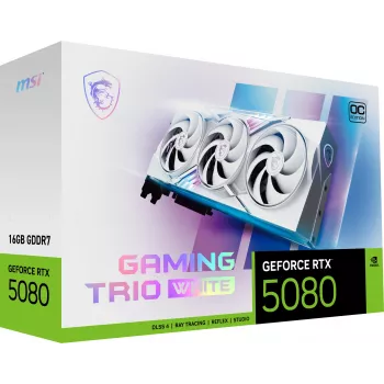 Vaizdo plokštė MSI GeForce RTX 5080 16 GB GDDR7, PCIe 5.0, 256 bitų, 3xDP 2.1a + HDMI 2.1b, 360 W, 3 ventiliatoriai, balta