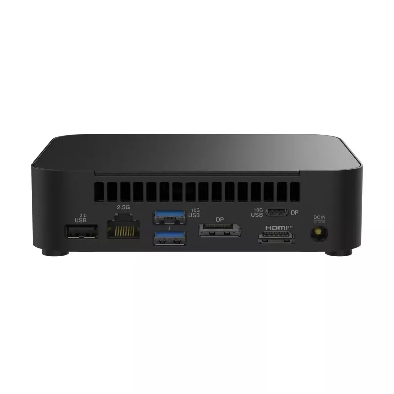 Mini PC barebone ASUS NUC 14 Essential RNUC14MNK1500002 Juoda — Intel N150, 4 branduoliai, DDR5 SO-DIMM, M.2 iki 2 TB, Wi-Fi 6E, 2.5GbE