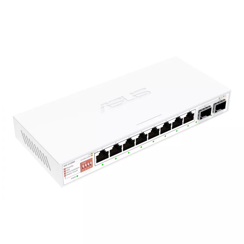 Nevaldomas Ethernet komutatorius ASUS QG-U1080 — 8 × 2.5G RJ-45 prievadai, MAC 16K, baltas, 12V