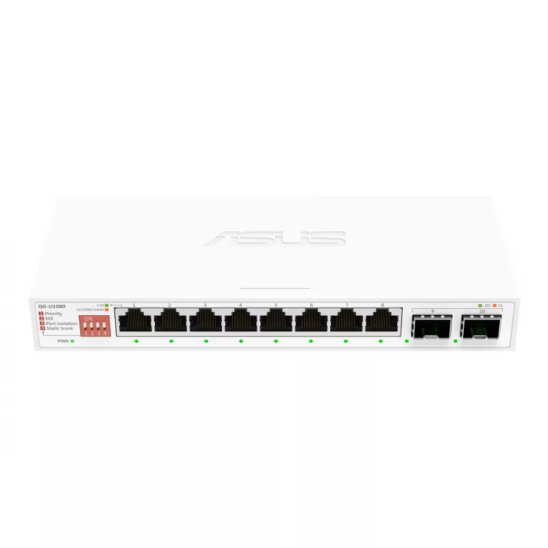 Nevaldomas Ethernet komutatorius ASUS QG-U1080 — 8 × 2.5G RJ-45 prievadai, MAC 16K, baltas, 12V