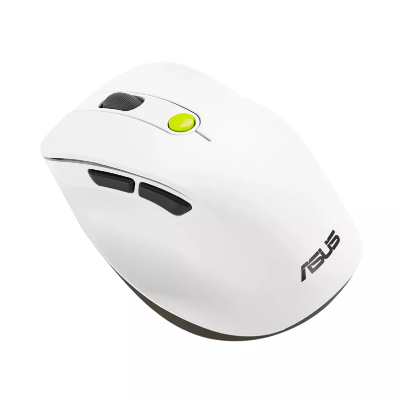 Pelė ASUS MD105 /VT-GN — dešinei rankai RF belaidė + Bluetooth, 2400 DPI, slinkties ratukas, maitinama baterijomis, balta/žalia