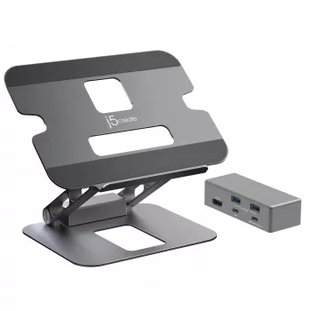 j5create JTS327 Daugiakampis 4K Docking stovas nešiojamam kompiuteriui, pilka, aliuminis, 40,6 cm (16 colių), 4 kg, Windows / Mac