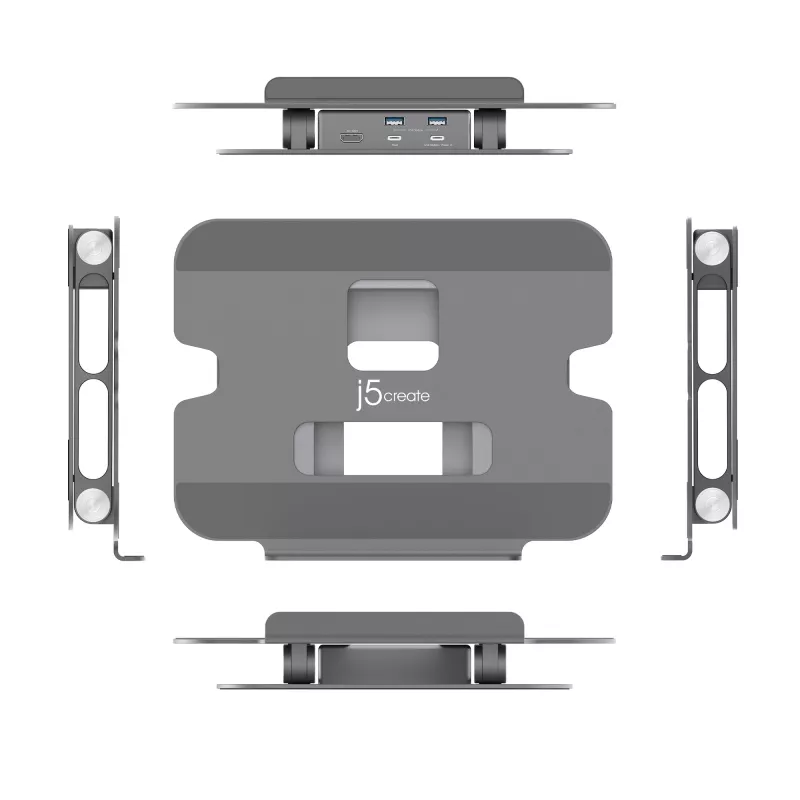 j5create JTS327 Daugiakampis 4K Docking stovas nešiojamam kompiuteriui, pilka, aliuminis, 40,6 cm (16 colių), 4 kg, Windows / Mac