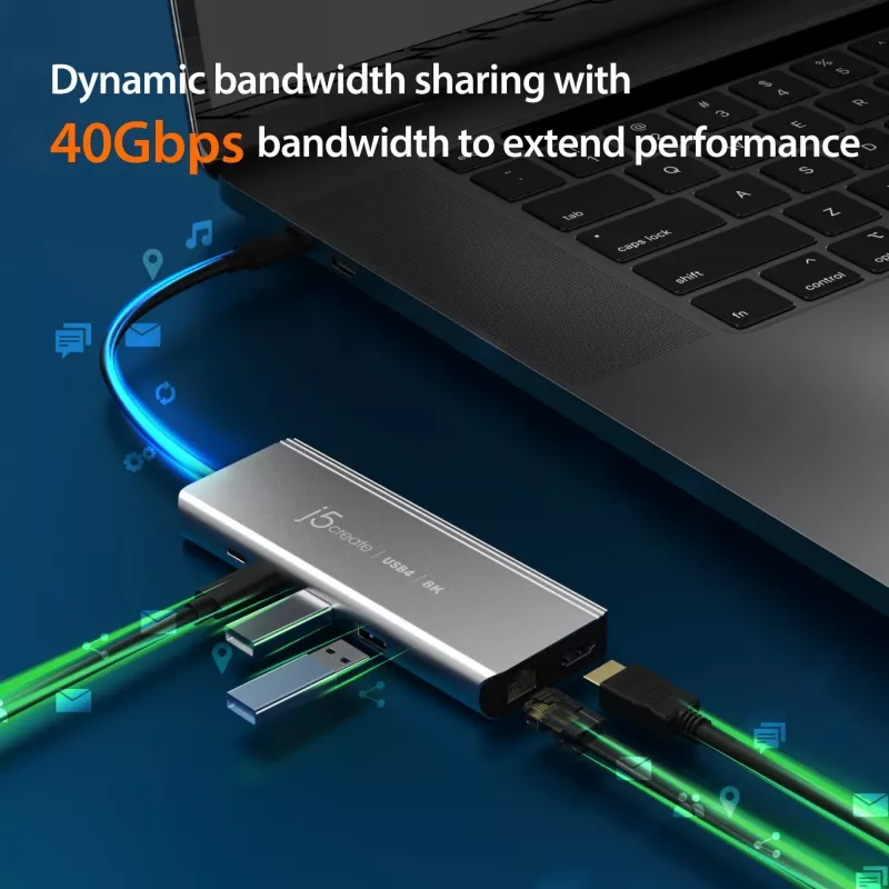 j5create JCD403 USB4 8K kelių prievadų stotelė USB Type-C HDMI RJ-45