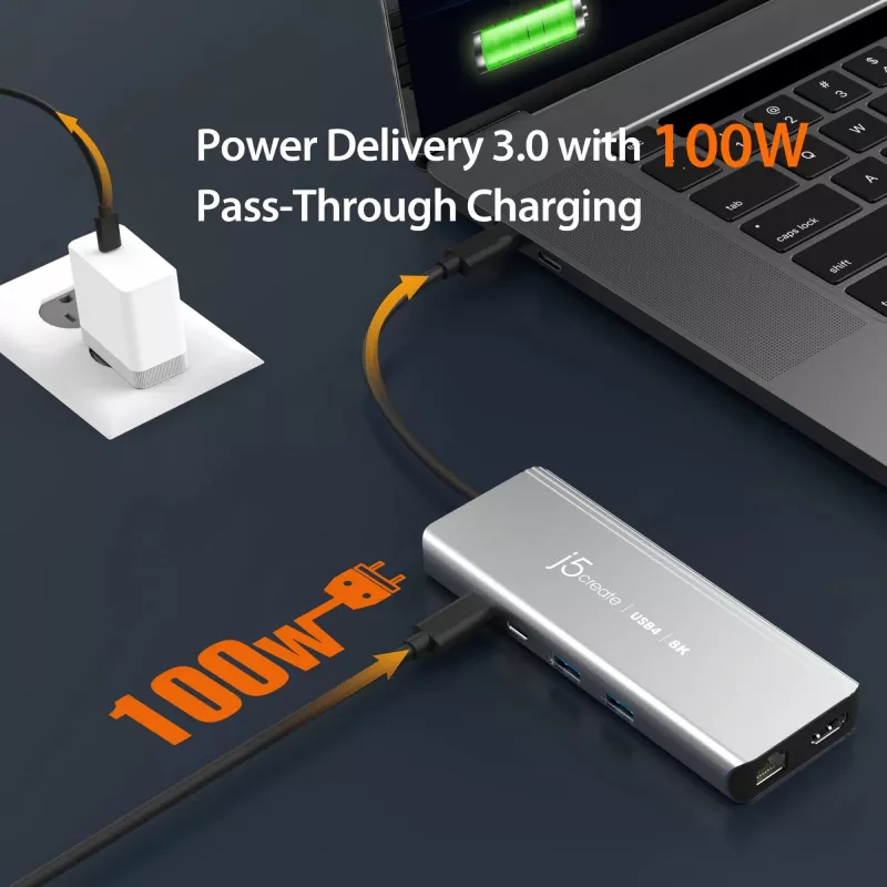 j5create JCD403 USB4 8K kelių prievadų stotelė USB Type-C HDMI RJ-45