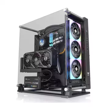 PC korpusas THERMALTAKE Core P3 TG Pro Midi Tower juodas — ATX/EATX, grūdintas stiklas, GPU iki 45 cm, CPU aušintuvas 18 cm