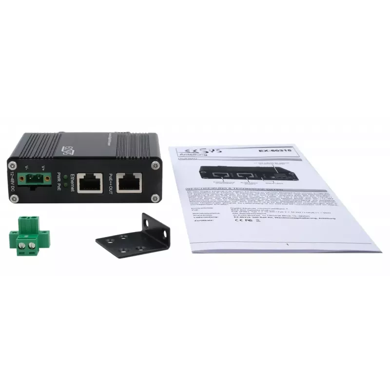 EXSYS PoE++ Gigabit Injektorius 90W -40°C iki +80°C