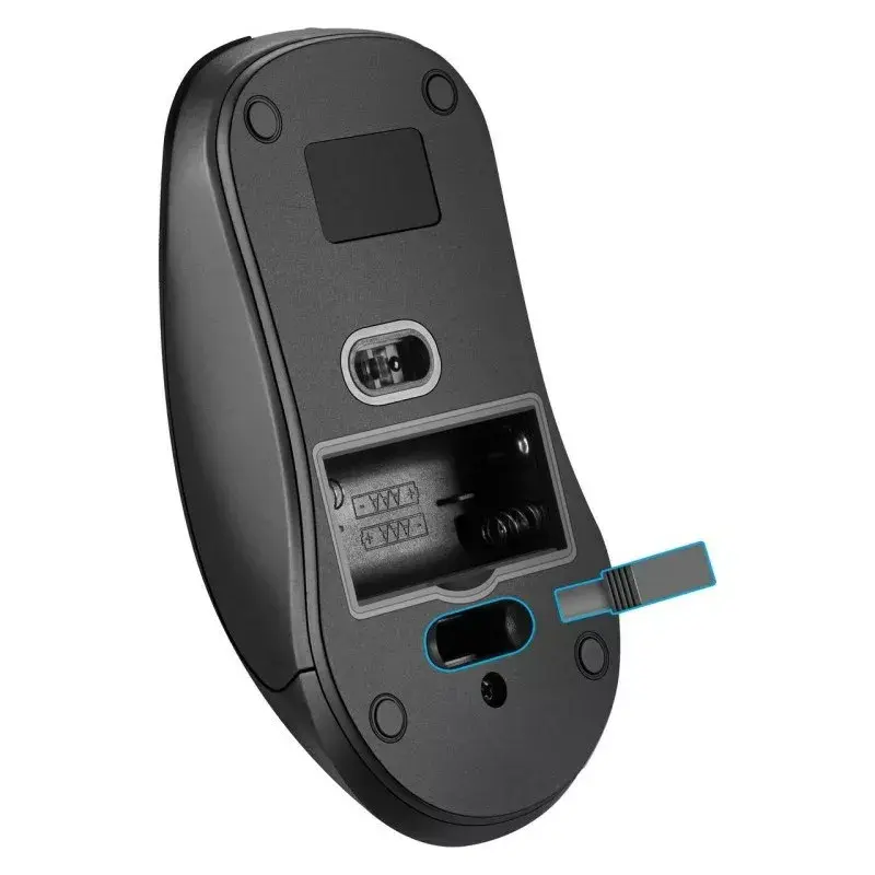 Belaidė RF tyli optinė pelė DEFENDER Nexus MS-195 — 1600 DPI, 2,4 GHz, Nano USB, abirankė, 2×AAA, juoda