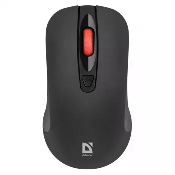 Belaidė RF tyli optinė pelė DEFENDER Nexus MS-195 — 1600 DPI, 2,4 GHz, Nano USB, abirankė, 2×AAA, juoda