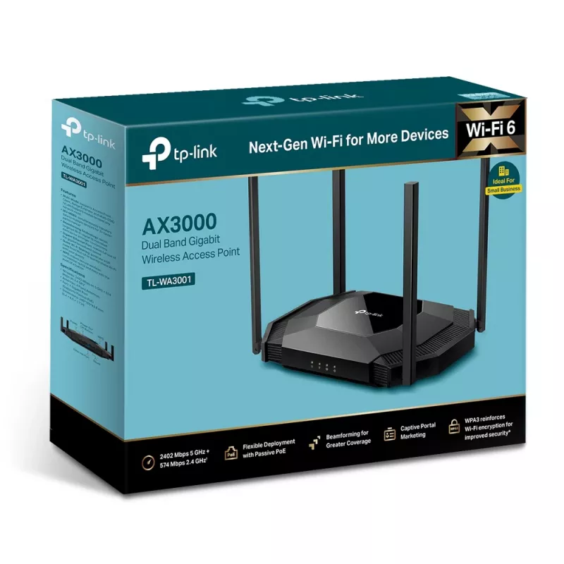 TP-Link TL-WA3001 belaidis prieigos taškas Wi-Fi 6 AX3000 2402 Mbit/s juodas PoE