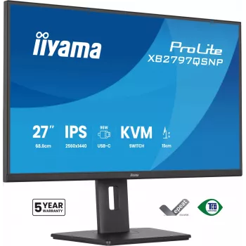 Monitorius IIYAMA ProLite XB2797QSNP-B1 27 colių (68.6 cm) 2560×1440 QHD LED, 16:9, matinis, garsiakalbiai, USB 3.2 šakotuvas, aukščio reguliavimas, VESA