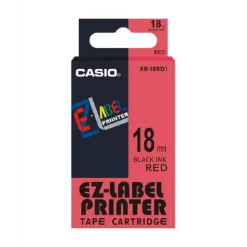 Juosta etikečių spausdintuvui Casio XR-18RD1 juoda ant raudono