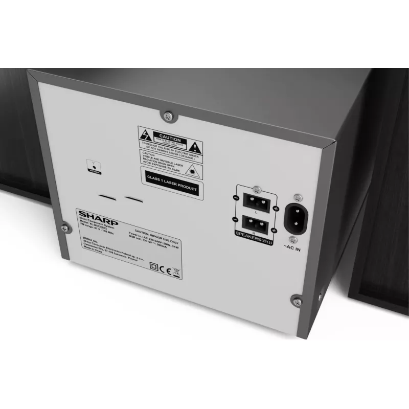 Mikro sistema Sharp XL-B512(BK) — 45 W, CD grotuvas, FM radijas, MP3, bananiniai jungtys, juoda