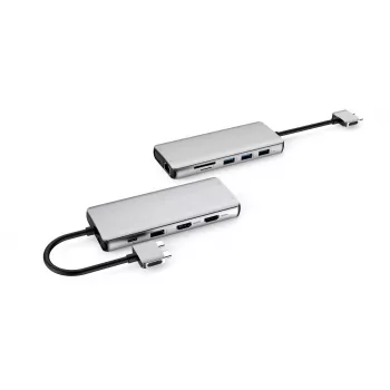 eSTUFF ES623010 12-in-1 USB-C centrinė stotelė USB 3.2 Gen 1 (3.1 Gen 1) Type-C 5000 Mbit/s aliuminis