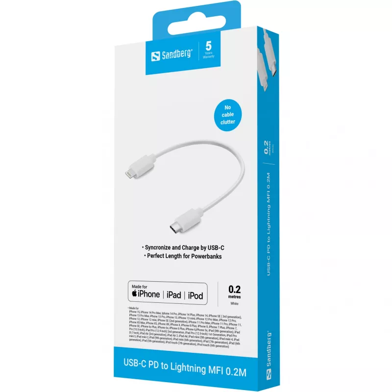 Sandberg USB-C PD į Lightning MFI 0,2 m laidas