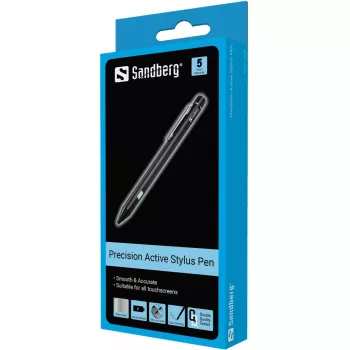 Sandberg Precision Active Stylus – aktyvus pieštukėlis išmaniesiems telefonams ir planšetėms, juodos spalvos, aliuminio ir vario korpusas, įmontuota ličio jonų baterija