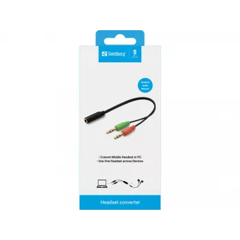 Sandberg konverteris ausinėms (mobiliems) PC, 2 x 3,5 mm, Kištukas, 3,5 mm, Lizdas, Juoda