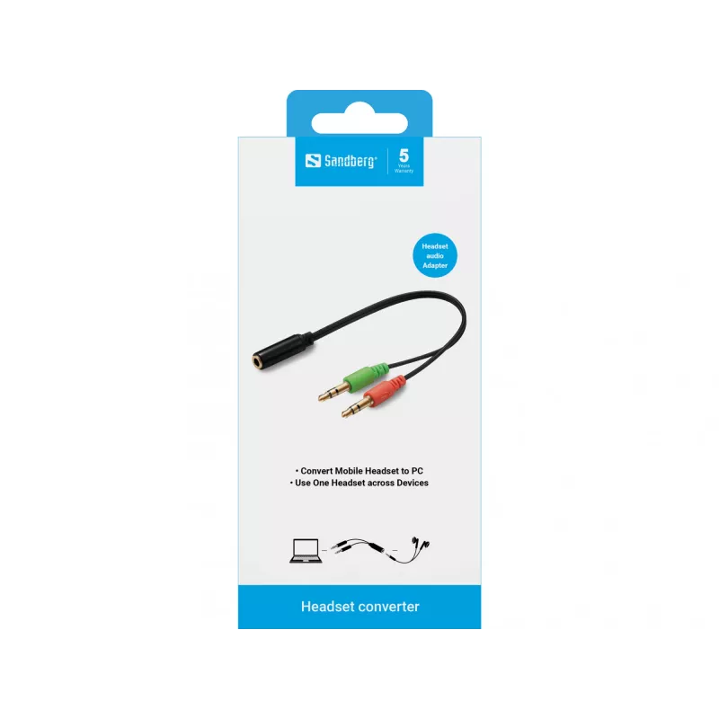 Sandberg konverteris ausinėms (mobiliems) PC, 2 x 3,5 mm, Kištukas, 3,5 mm, Lizdas, Juoda