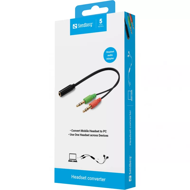 Sandberg konverteris ausinėms (mobiliems) PC, 2 x 3,5 mm, Kištukas, 3,5 mm, Lizdas, Juoda