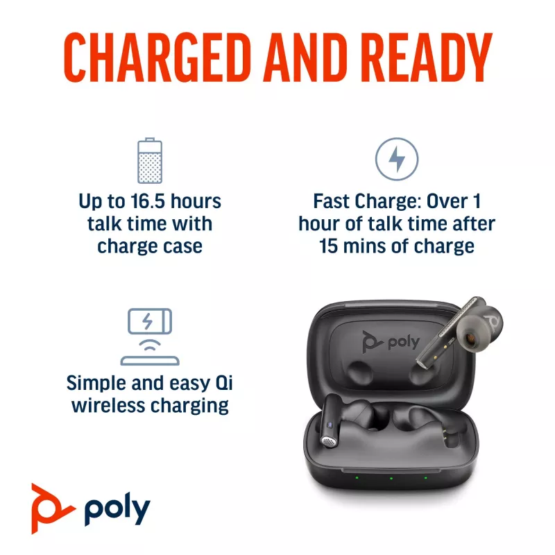 HP Poly Voyager Free 60 UC Carbon Black belaidės ausinės + BT700 USB-C adapteris + įkrovimo dėklas